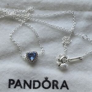 Pandora Silver Necklace with Heart Blue Gem